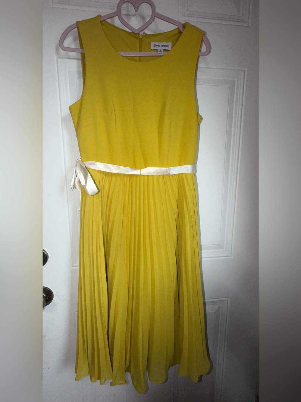 Shelby & Palmer Sunny Yellow Pleated A-Line Dress with Satin Tie